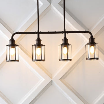 Abbott 34"  Farmhouse Industrial Iron/Glass Linear LED Pendant - JONATHAN Y